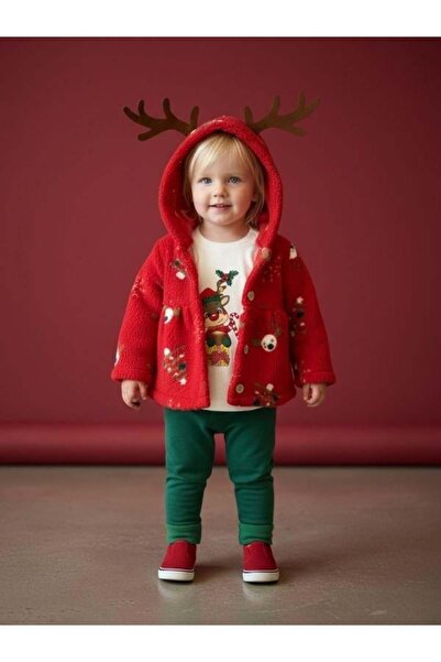 Zekids Baby Girl Plush Coat New Year Themed 3-Piece Tracksuit Set