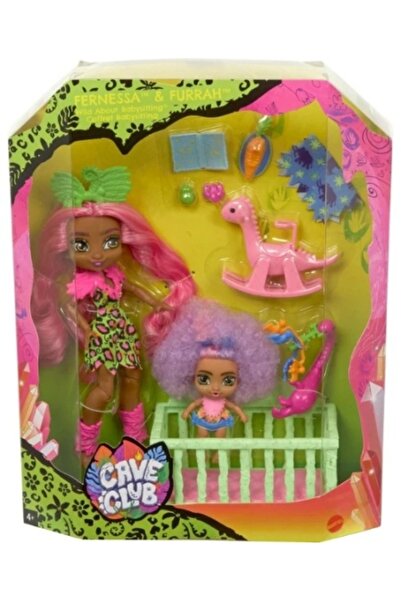 mattel Cave Club Babysitter Playset – Fernessa & Furrah, Prehistoric Dolls with Dinosaur Swing