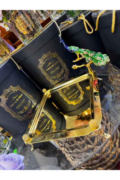 hediye صينية تقديم مربعة ذهبية من إستيرهومديكور مكونة من 6 قطع بتصميم الطاووس