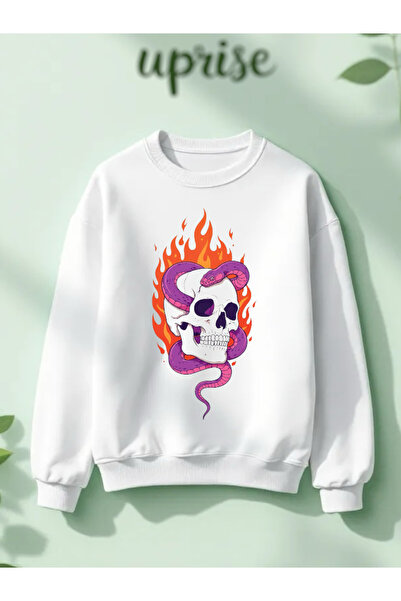 Vordevia Skull Snake Design Printed Cotton 3 Thread Crew Neck O Oversized Swe...