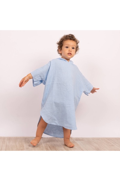 Kidizi Beach towel - Children's poncho made of absorbent muslin Sky Blue 3-6 years