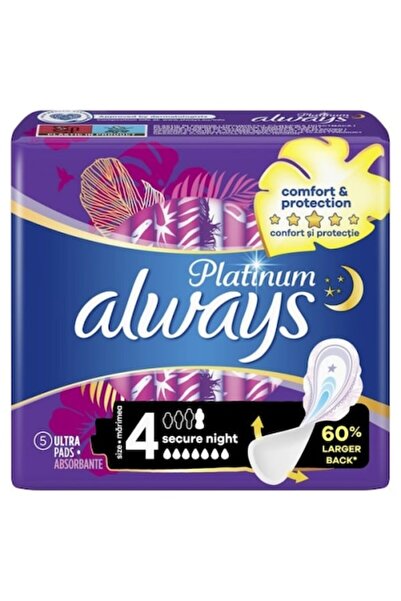 Always Absorbante de noapte Platinum Secure, protecție suplimentară 10 ore, parfumate, 5 bucăți