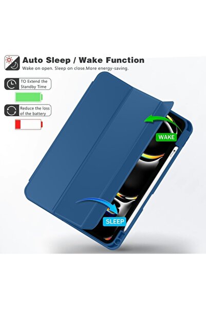 Generic iPad Air 5th/4th Gen 10.9" Case with Pencil Holder, USB-C Pencil Support, Auto Sleep/Wake (Navy Blue