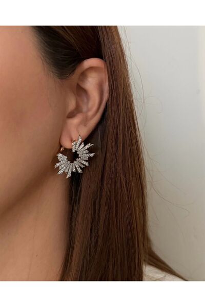 Serenity Atelier Boutique SAB Yeni Sezon Gold Zirkon Taş Detaylı Franca Küpe