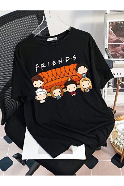 WESTİMO تي شيرت نسائي باللون الأسود من شخصية فريندز مطبوع قصة فضفاضة