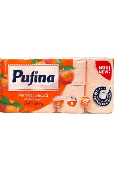 PUFINA Hârtie igienică de lux, 3 straturi, culoarea piersicii, Pufina, 8 role