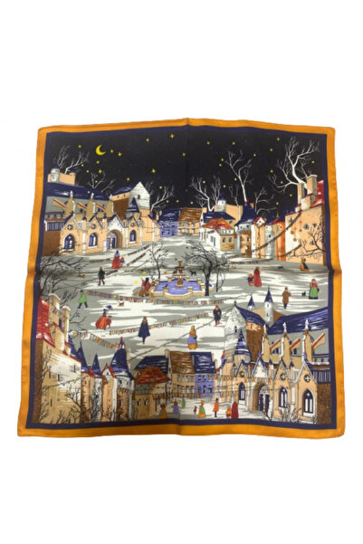 OMG Silk scarf, natural, 53x53cm, orange and blue, with Printed