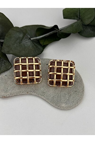YENGEÇ Square Cage Model Brown Earrings