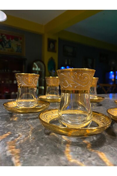 AntikHacı Vintage Altın Varaklı Çay Bardağı Takımı