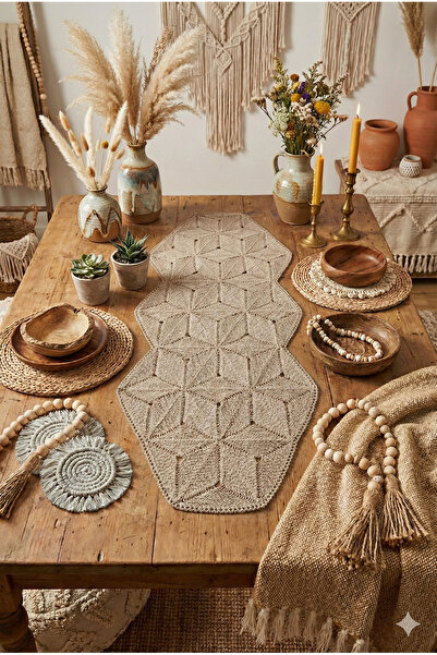 e-ceyiz Fransız Dantel Detaylı Tek Runner, Masa Üzerine Runner, Masa Örtüsü R...