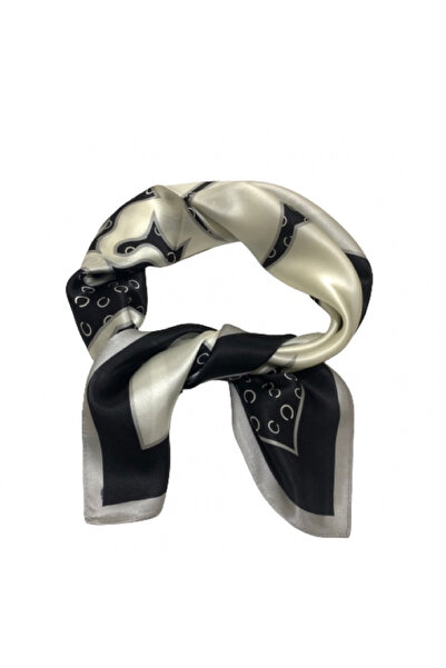 OMG Silk scarf, natural, 70x70cm, black and white flower