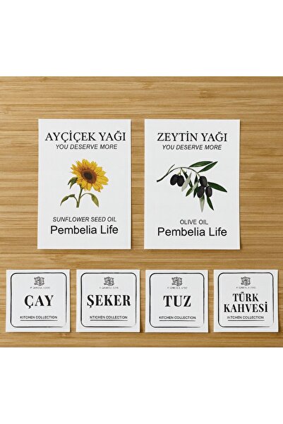 Pembelia Life Ayçiçek Yağı,Zeytin Yağı,Çay,Şeker,Tuz,Kahve Etiket Yağdanlık K...