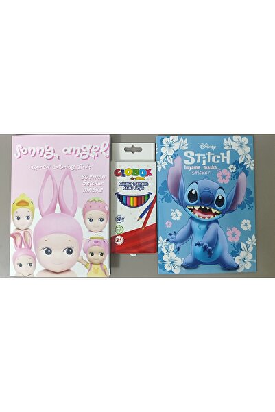 ada çanta kırtasiye 2 adet stickerli boyama kitabı ve 12'li kuru boya kalemi ...
