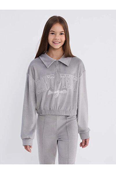 LC Waikiki Lcw Kids Gray Velvet Girls' Sweatshirt and Leggings