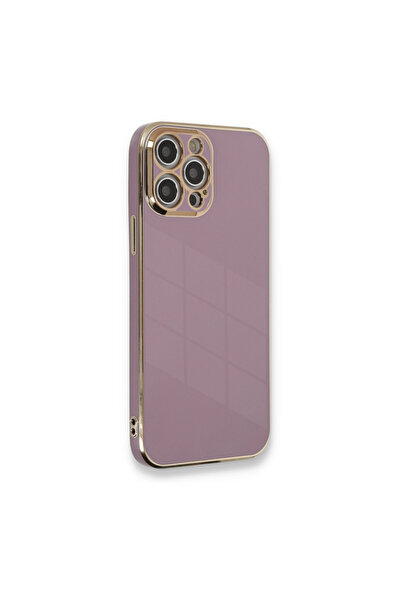 AKSEFİZZ iPhone 12 Pro Kılıf Parlak Soft Yüzeyli Kamera Korumalı Altın Kenarl...
