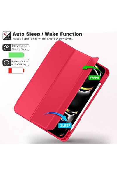 Generic جراب لجهاز iPad Pro مقاس 11 بوصة (الجيل الخامس 2024 M4) مع حامل قلم، وخاصية التشغيل/الإيقاف التلقائي، وميزة Touch ID (أحمر)
