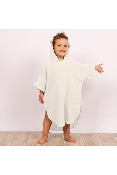 Kidizi Beach towel - Children's poncho made of absorbent muslin Ivory 1-3 years