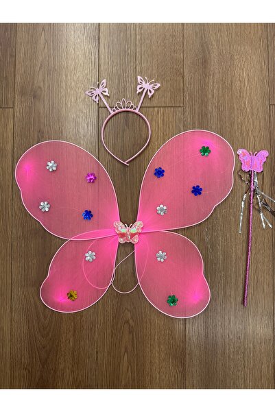winingo 2Y Shop Neon Pembe Kelebek Kanadı Kelebek Tacı ve Kelebek Asası Çocuk...