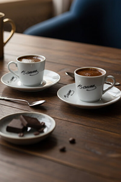 EVCİME Kemal Atatürk Signed Turkish Coffee Cup Set of 2