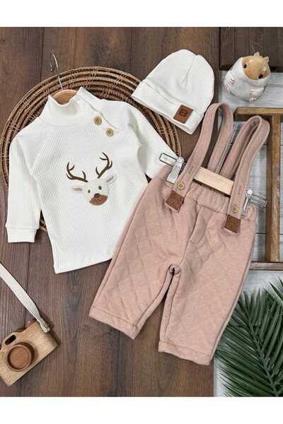 BEBENDY Quilted Salopet Pine Embroidered Beret Turtleneck Badi Winter 3-Piece...