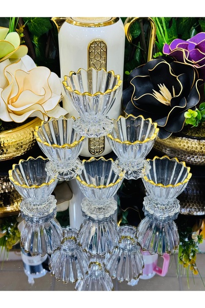 EVRA 6 Adet Ayaklı Gold Sunumluk Şekerlik Çerezlik Vb. Kase