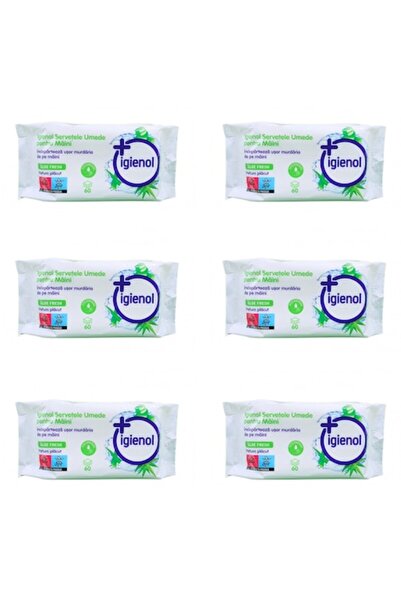 Igienol Set 6 x Șervețele umede pentru mâini, Aloe Fresh, 60 buc