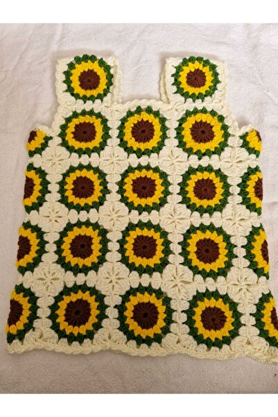 Eli El örgü ayçiçek motifli süveter