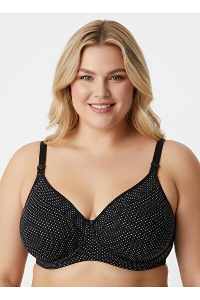 enmodaiçgiyim حمالة صدر يبرز انحناءات الجسم من القطن الأسود بدون أسلاك وبدون إسفنج بنمط منقط - موديل مريح بدون أسلاك وبدون دعم