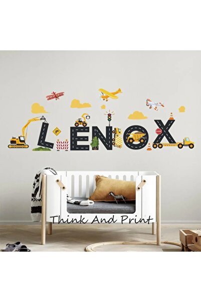 Think And Print Kişiye Özel İsimli İnşaat Araçları Duvar Sticker Seti Çocuk O...