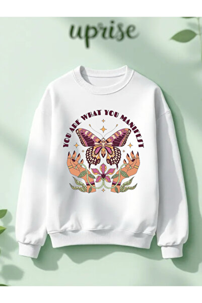 Vordevia أنتِ ما تظهرينه مطبوع سويت شيرت من القطن ذو قصة فضفاضة خيوط وياقة دائرية