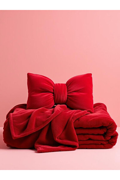 JACA 2-Piece Wellsoft Plush Fleece Tv Blanket Single Blanket and Stuffed Bow Throw Pillow Set