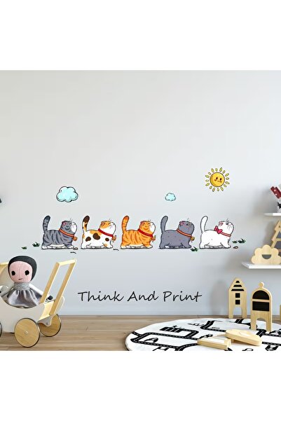 Think And Print Boho Çizgi Film Kedi Duvar Sticker Su Geçirmez Banyo Mutfak Oturma Odası Dekorasyonu