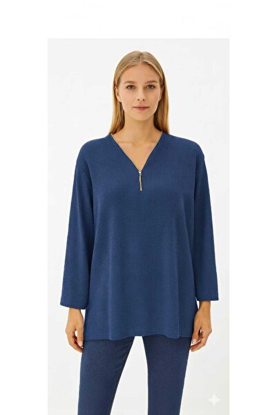 Mumio Women's Clothing Long Sleeve Zipper Detail Winter Long Sleeve Blouse Mother Combed Cotton