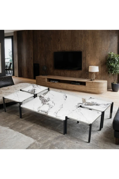 Tasamem Dafia طقم طاولات ارضي سطح خشب 5 قطع