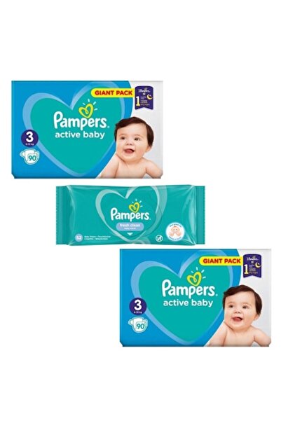 Pampers 2x Scutece Active pentru bebeluși nr. 3 (6-10 kg, 90 buc) + Șervețele...