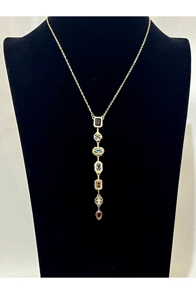 KZNovaStyle قلادة طويلة متدلية بلون ذهبي مع تفاصيل حجرية – قلادة نسائية أنيقة...