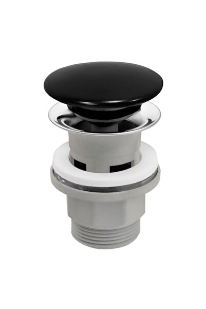 FERRO Sink Drain Valve, Click-Clack, with Overflow, 1 1/4", Black Ceramic Plug