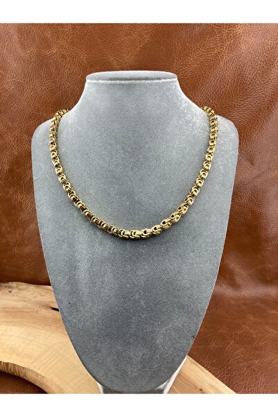 Çelik 18 Ayar Altın Kaplama Özel Tasarım Kral Zincir Kolye - 55 cm 5.5 mm Kar...