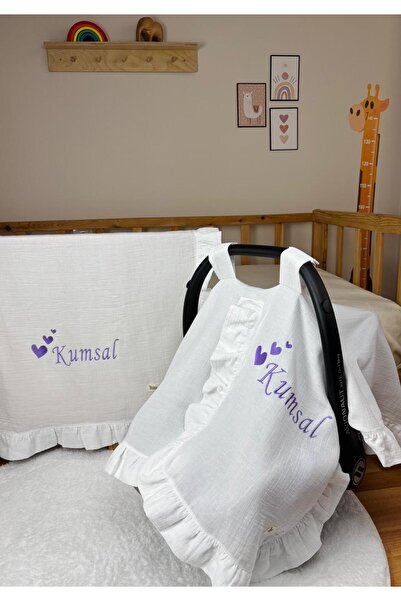 NOİSY TEKSTİL İsme Özel Nakışlı Müslin Bebek Battaniyesi ve Puset Örtüsü 2’li...