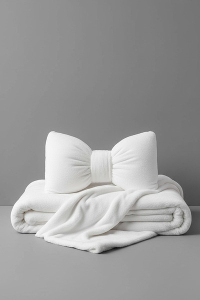 JACA 2-Piece Wellsoft Plush Fleece Tv Blanket Single Blanket and Stuffed Bow Throw Pillow Set