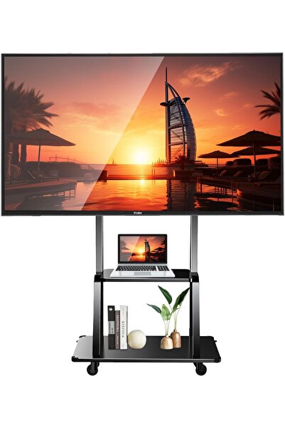 HYX عربة تلفزيون متنقلة بعجلات قابلة للقفل - حامل أرضي قابل للتعديل من 32 إلى...