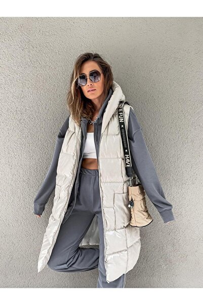 MODALİST Long cream hooded vest