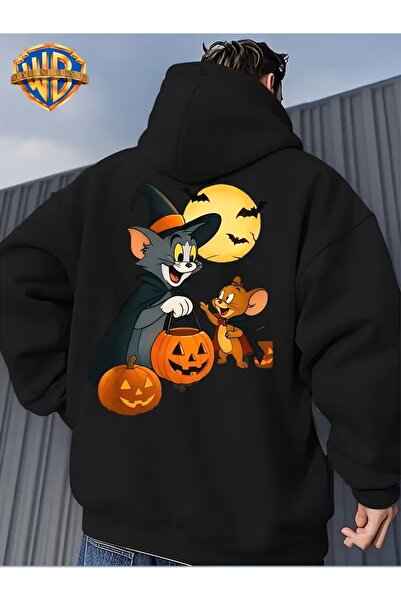 oneagılyazı Warner Bros. Resmi Kapüşonlu Sweatshirt - Unisex Bol Kesim Kazak, Tom ve Jerry Fare