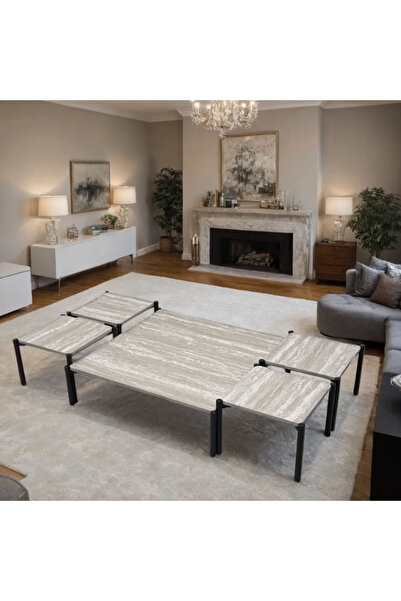 Tasamem Dafia طقم طاولات ارضي سطح خشب 5 قطع