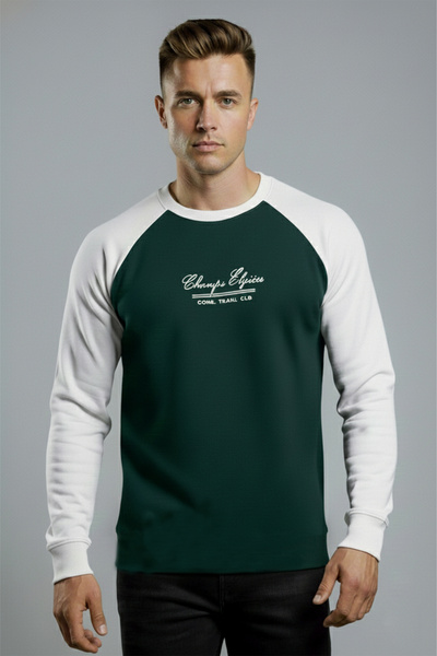 DeepSEA Men's Green Corded Fabric Fleece-Lined Sweatshirt - Cotton, Stretch Fabric , Comfortable Fit Sweatshirt 2601510