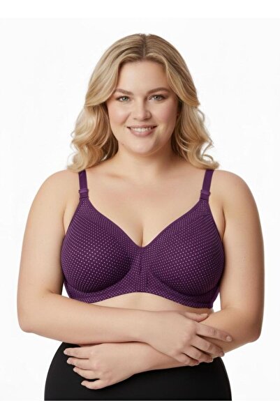 enmodaiçgiyim Purple Cotton Wire-Free Sponge-Free Polka Dot Patterned Shaping...