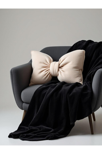 JACA 2-Piece Wellsoft Plush Fleece Tv Blanket Single Blanket and Stuffed Bow Throw Pillow Set