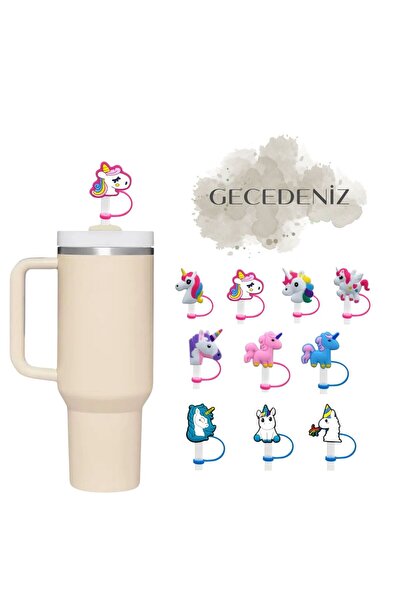 GECEDENİZ Termos Uyumlu Pipet Tıpası Kirpikli Unicorn Renkli