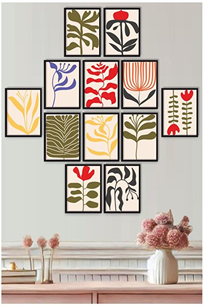 UNT Set de pictură murală MDF cu imprimare UV cu modele abstracte de flori și frunze 15x20 cm – Set de 12 cu aspect de cadru