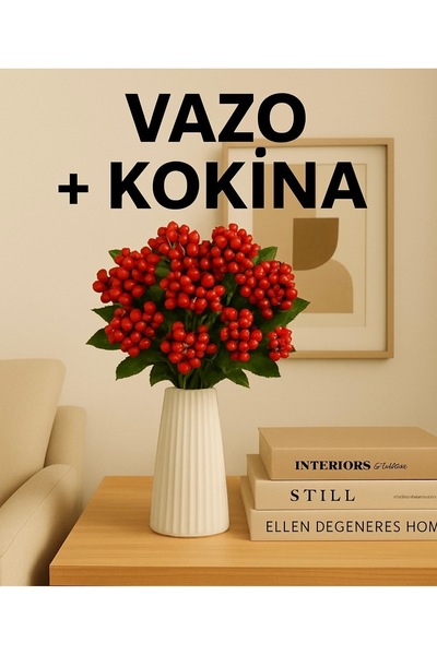 Diana Accessory 5’li Yapay Kokina Çiçeği + Pinterest Model Beyaz Vazo